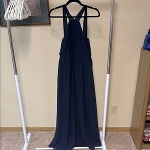 Navy Blue Maxi Dress Criss‎ Cross Back Sleeveless Formal Gown